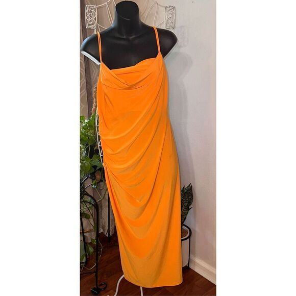 NEW WITH TAGS Zara Flowy Strappy Dress, Midi Slip Dress With Draped Neckline Ora - Picture 1 of 11